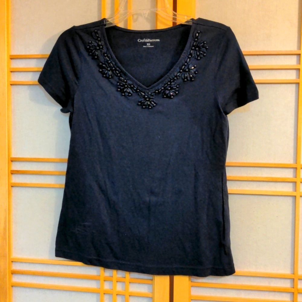 Beaded Top - Dark Blue - XS